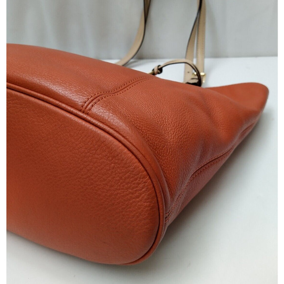 Michael Kors Jet Set Salmon Orange Pebbled Leather Double Handle Tote Bag - Picture 15 of 16